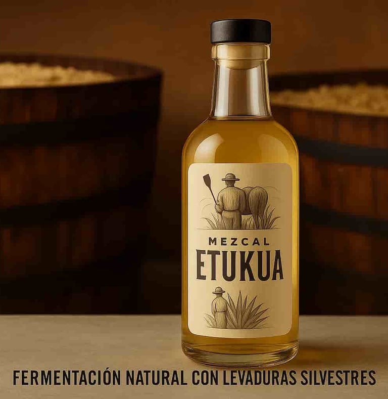 Tinas de madera con mosto de agave fermentando naturalmente