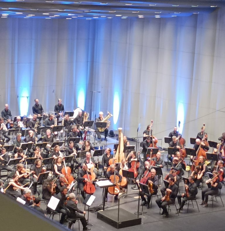 The orchestra awaits their conductor.