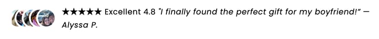 Five-star customer review from Alyssa P. praising a perfect gift for her boyfriend.