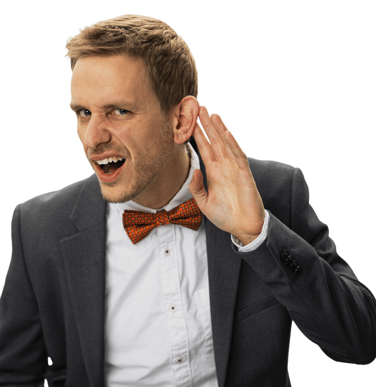 Remy with his hand to his ear, listening