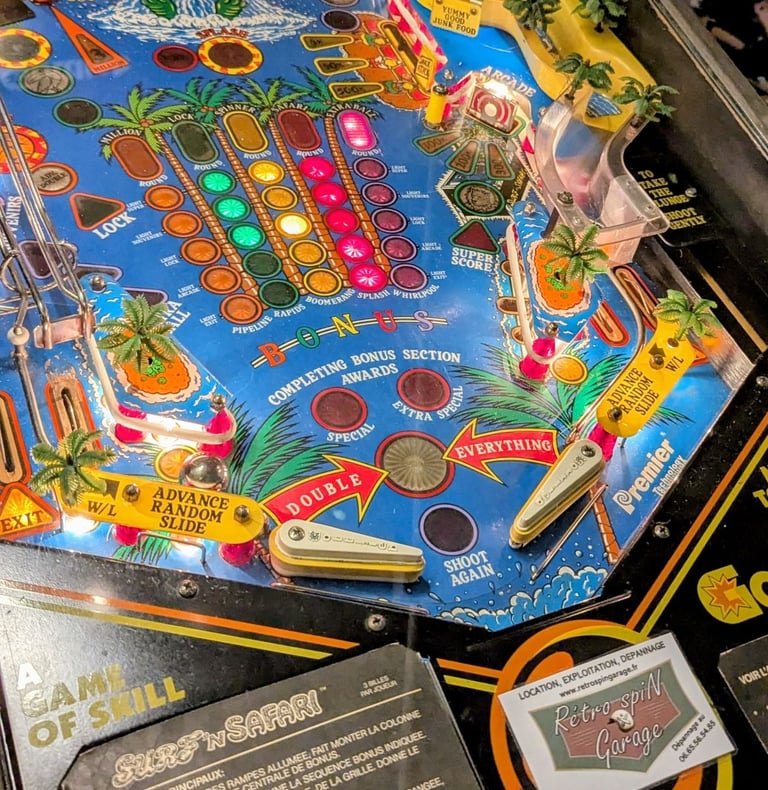 Dépannage d'un Gottlieb Surf'n'Safari, changement des caoutchouc, nettoyage du plateau