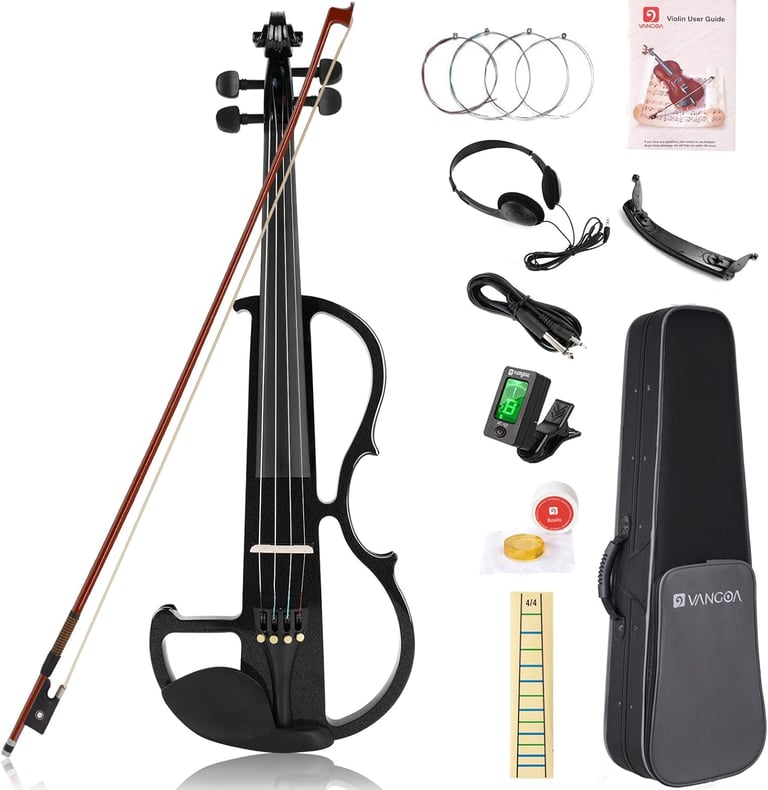 Violín Electrico 4/4 Tamaño Completo Violín Silencioso para Principiante Madera Maciza Kit de Violin