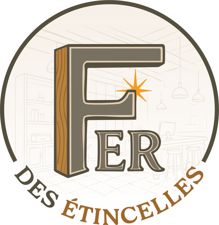 Logo entreprise Fer des étincelles nom de l'entreprise en lettrage style bois et acier