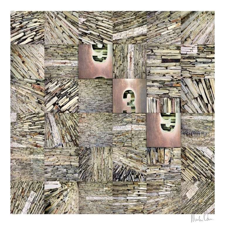 Abstract photographic collage built from layered stone textures with an artistic geometric arrangement