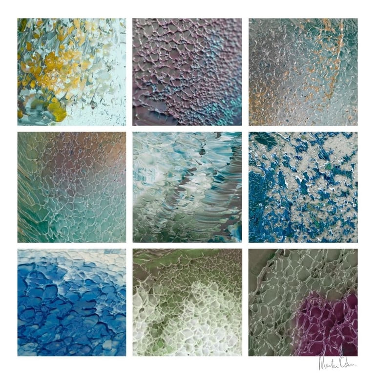 Abstract photographic collage with fluid textures and gentle colour transitions creating a sense of movement and depth