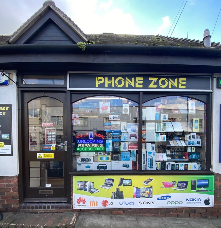 a phone repair shop storefront door in Rayleigh Essex