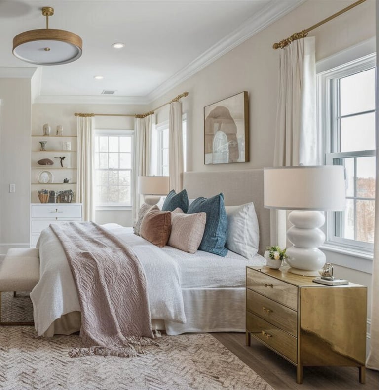 a bedroom with a bed and a couch