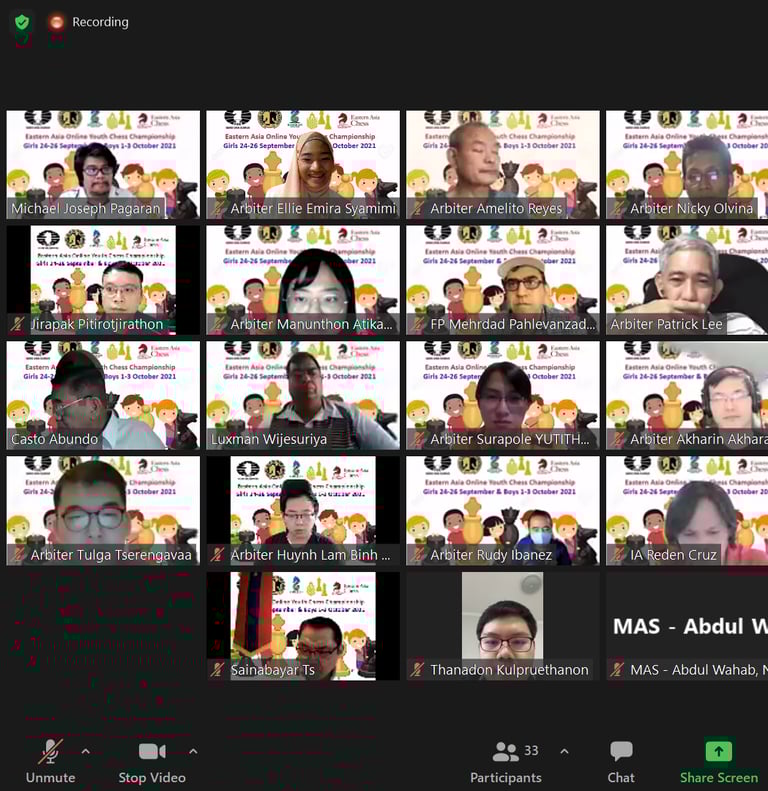 Arbiters at the Eastern Asia Online 2021 with Thailand Chess & Asian Chess Federation. Ellie Emira