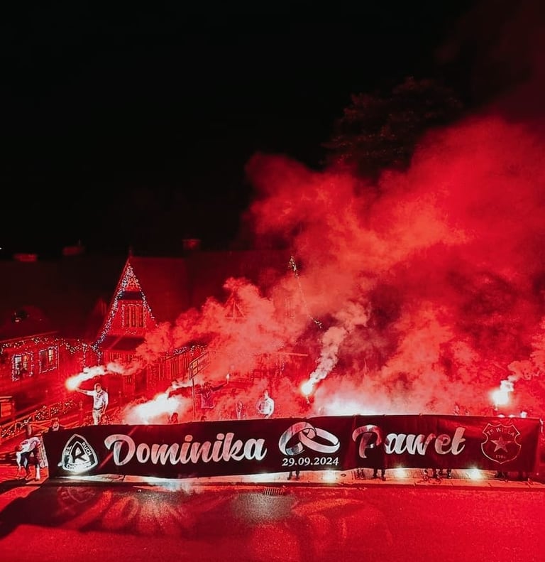 brama weselna kibiców ruch chorzów wisła kraków baner weselny z imionami nowożenców