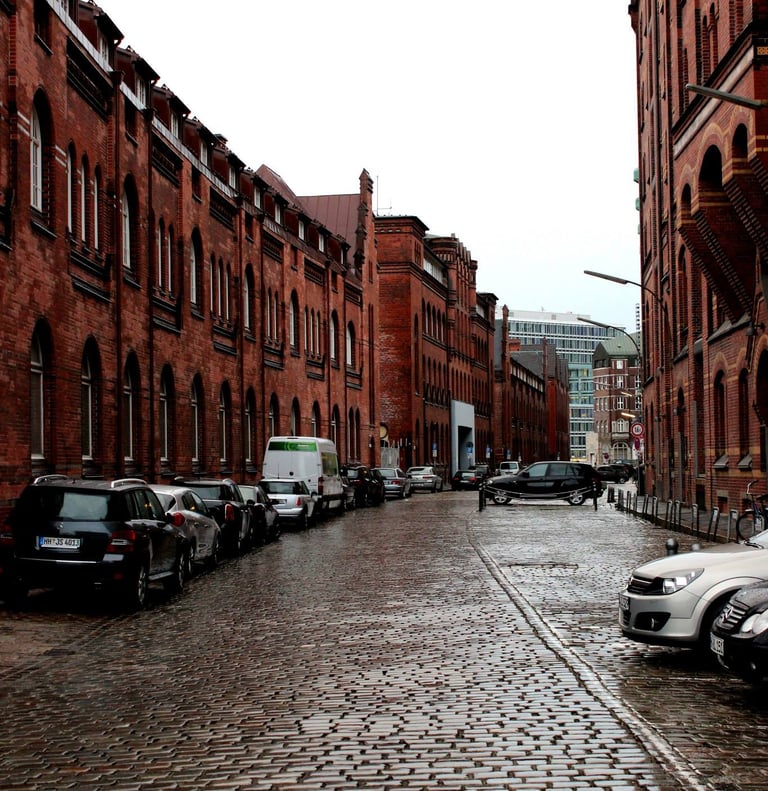 ancient cobblestone streets of Hamburg