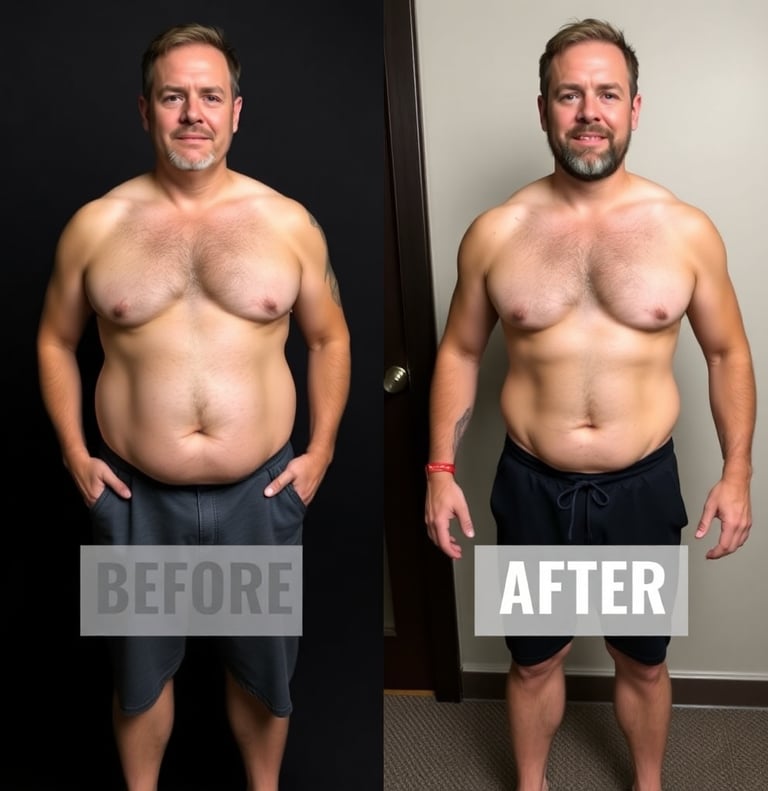 before and after photos of a mans transformation fat loss journey