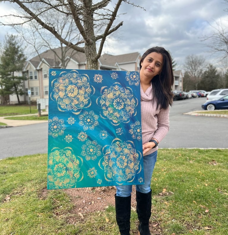 Richa Rashmi with her artwork Richa Gallery