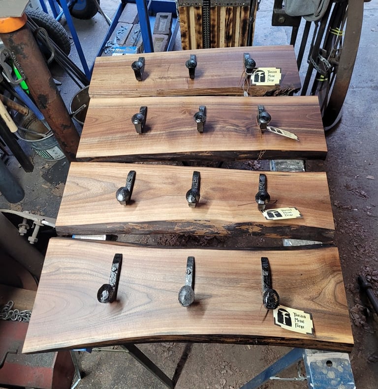 Black walnut Coat rack with Rail Road spike hooks