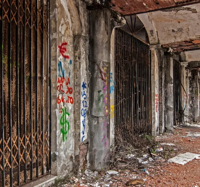 Graffiti-covered ruins of Consonno, the ghost town near Lecco nicknamed the Las Vegas of Lombardy