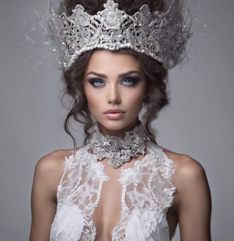 a woman wearing a crown like tiara matching necklace