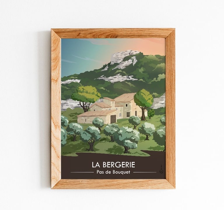 Une image d'un cadre contenant une illustration d'une bergerie en provence.