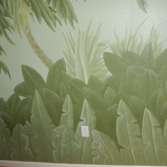 Interior mural of Florida pineflats foliage of native fern and palm trees.