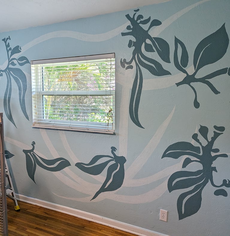 Analogous colors create a strong statement wall and mural design.