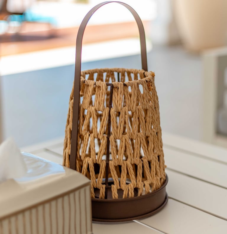 a basket weave basket with a tissue paper bag