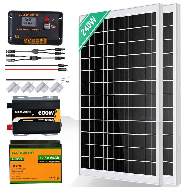 Complete solar kits and bundles for off-grid, hybrid, grid-tie, and mobile solar systems.