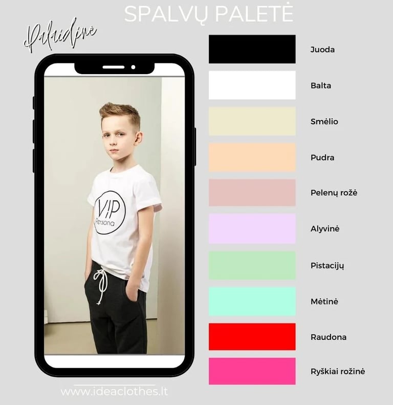 Berniukas balta palaidine. Audinio spalvų paletė