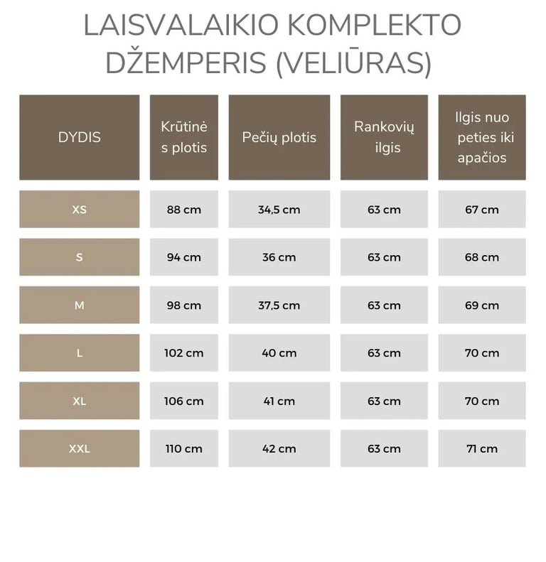Džemperio išmatavimai