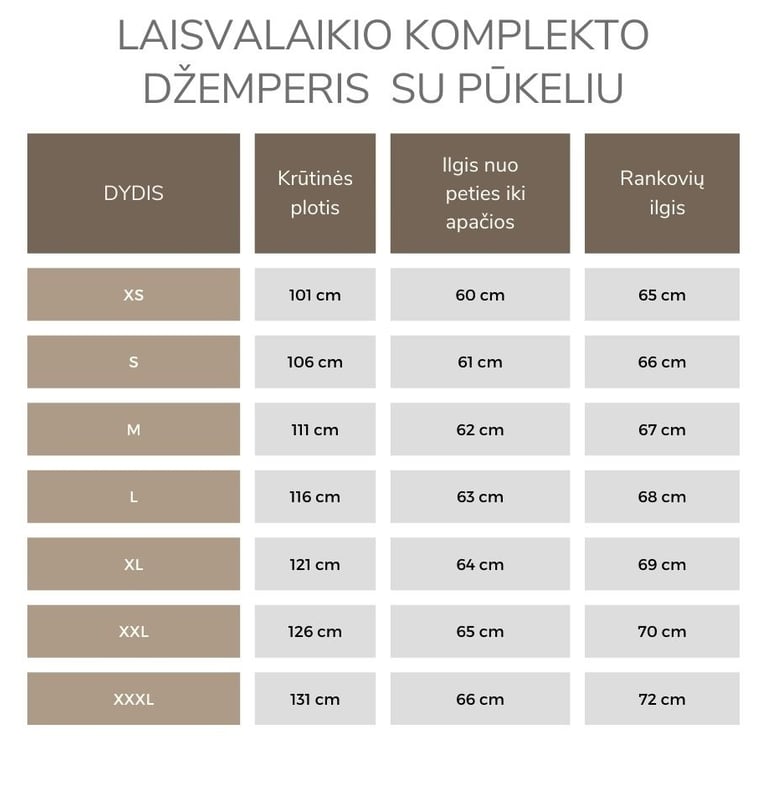 Džemperio išmatavimai