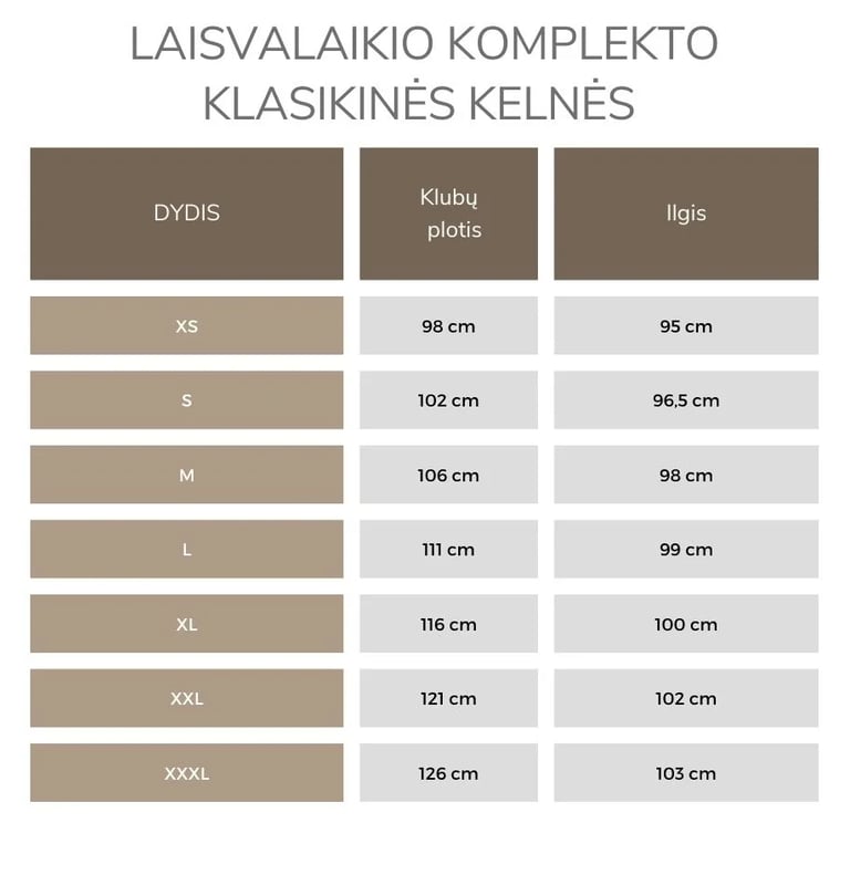Kelnių išmatavimai