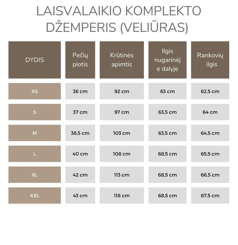 Džemperio išmatavimai