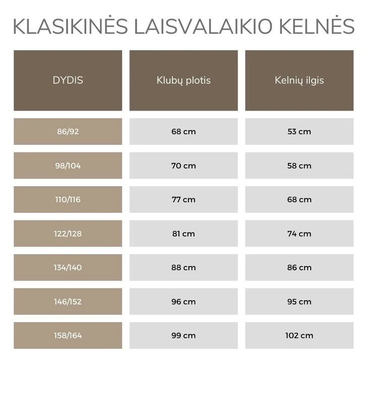 Kelnių išmatavimai