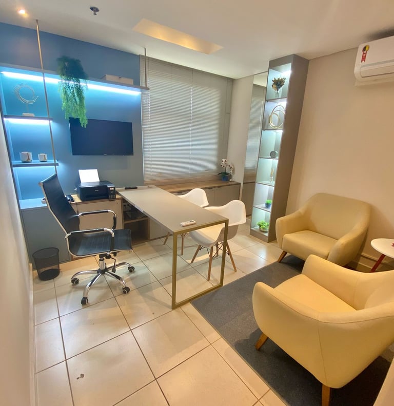 aluguel sala moderna escritório tv poltronas mesa