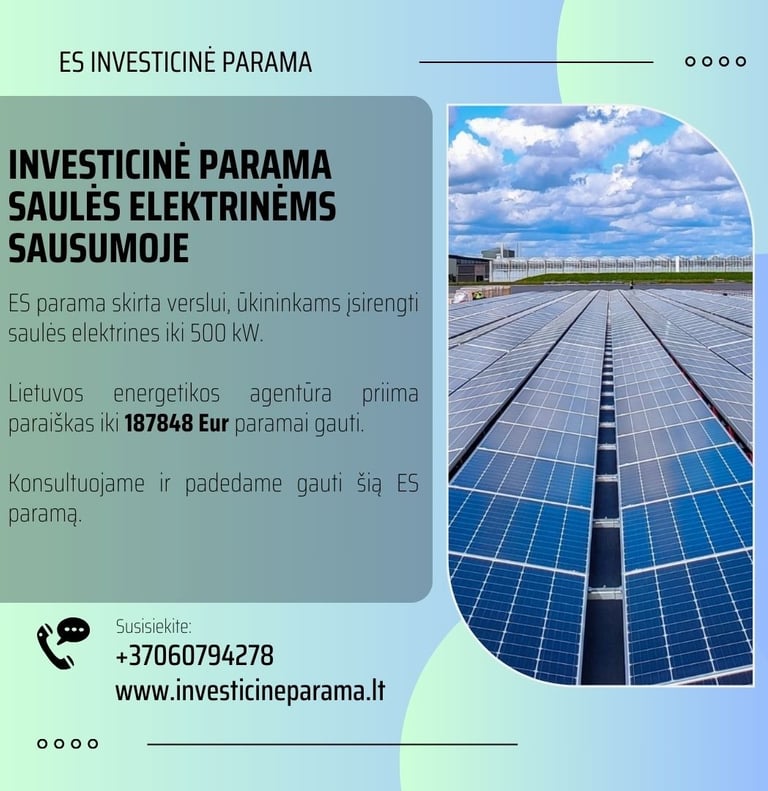 es parama saulės elektrinėms