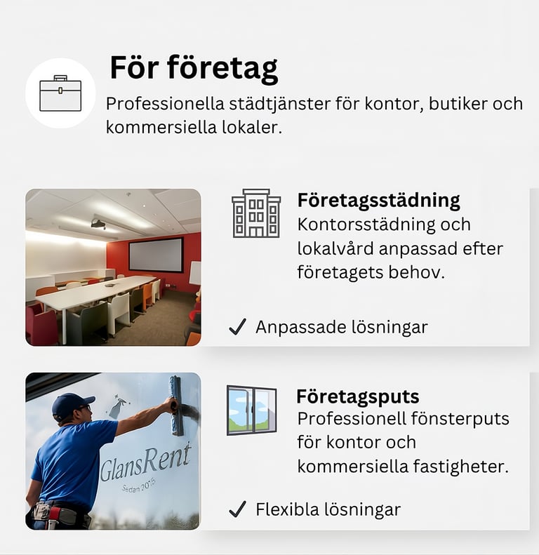 För företag, städtjänster och fönsterputsning