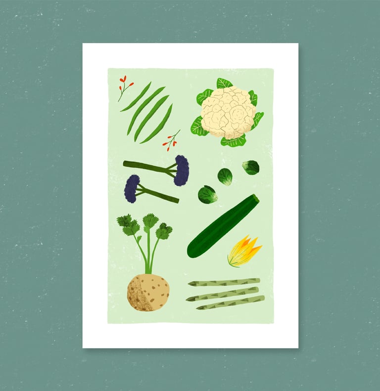 An A4 poster of seasonal vegetables.