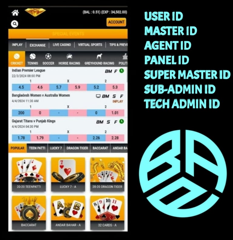 ONLINE CRICKET BETTING ID AVAILABLE DL MDL SMDL MASTER ID SUPER MASTER ID ADMIN ID AVAILABLE 