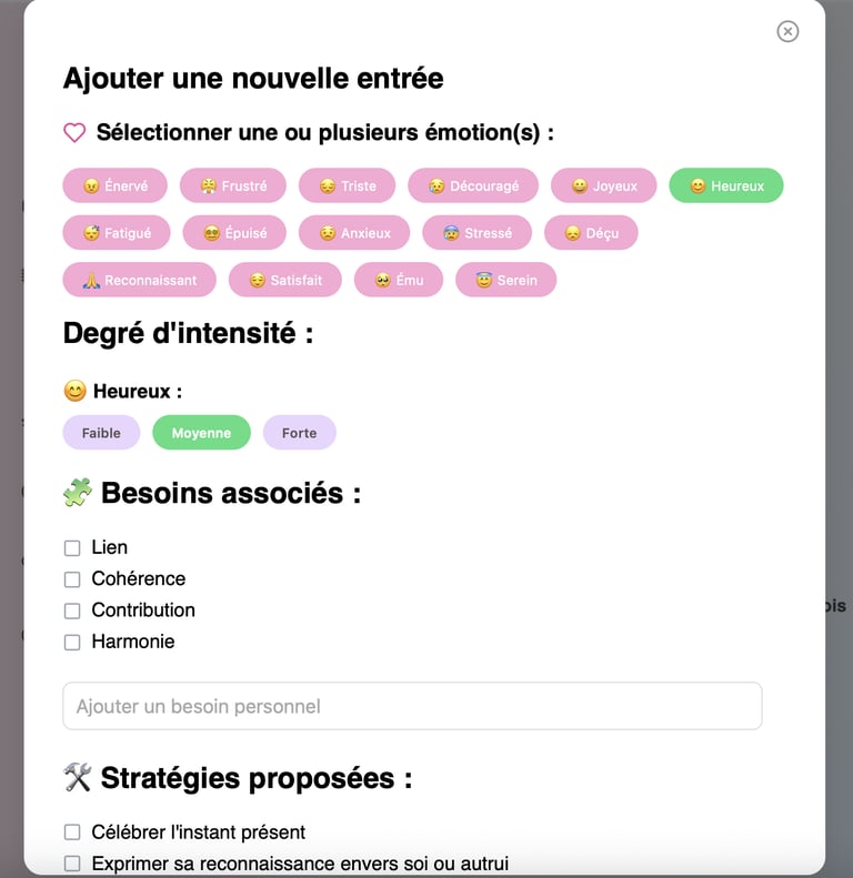 CHOIX DES ÉMOTIONS APPLICATION ÉMOTIVE