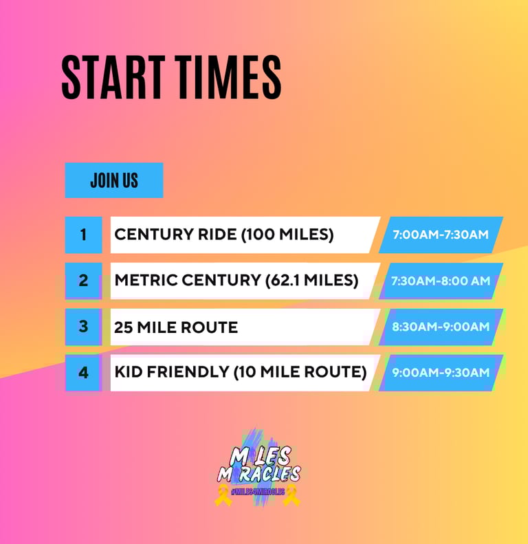 Start times for the ride on 05/16/2026