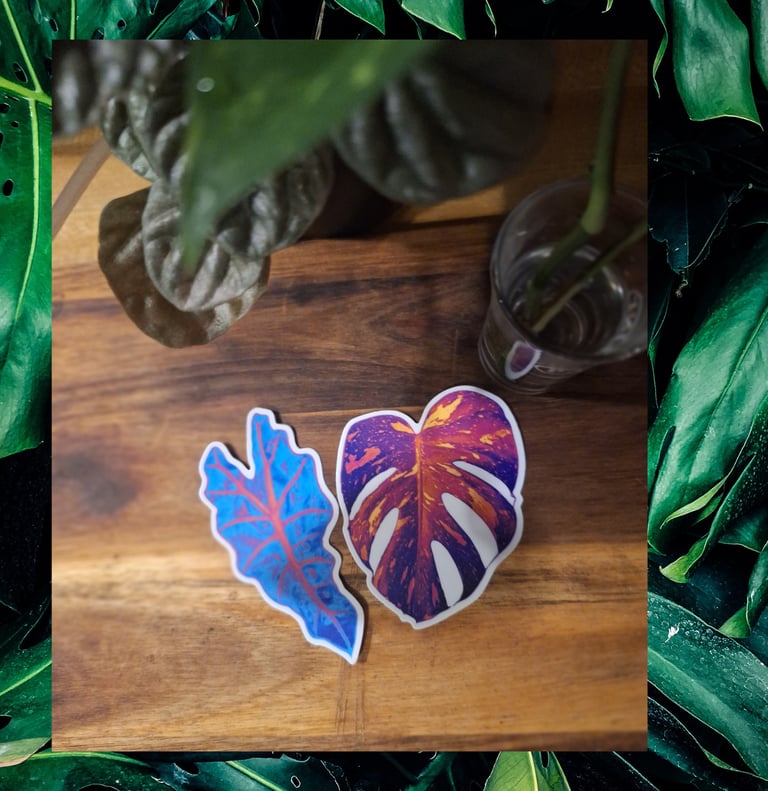 retro botanical houseplant sticker inspired by monstera and alocasia 