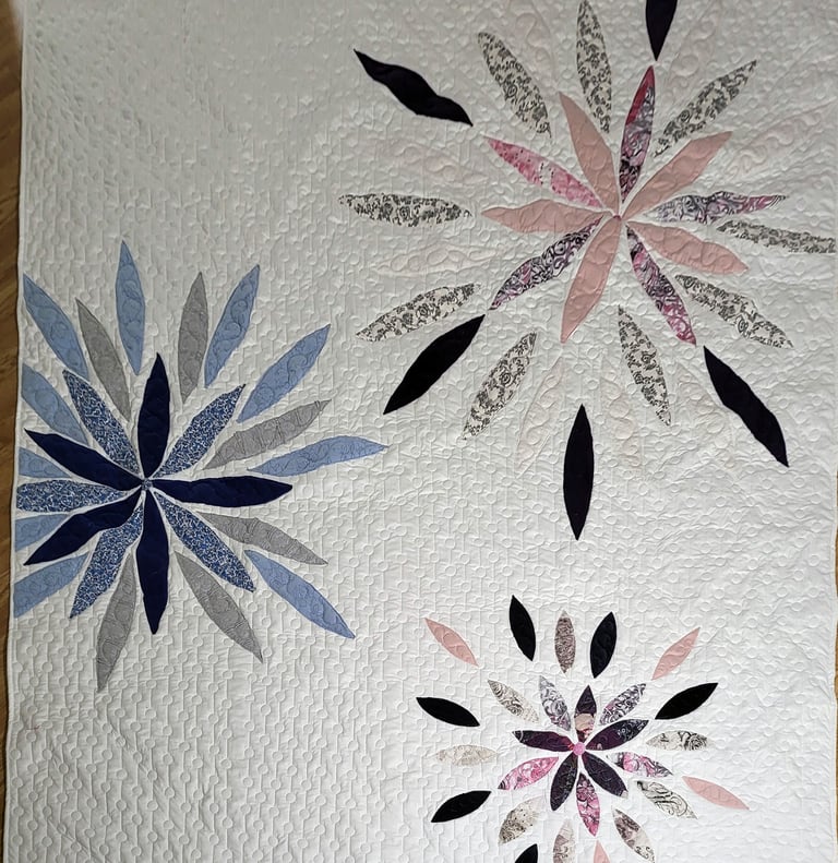 Memory quilt made from clothing and meaningful fabrics.