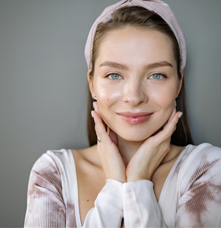 young woman with clear skin smiling