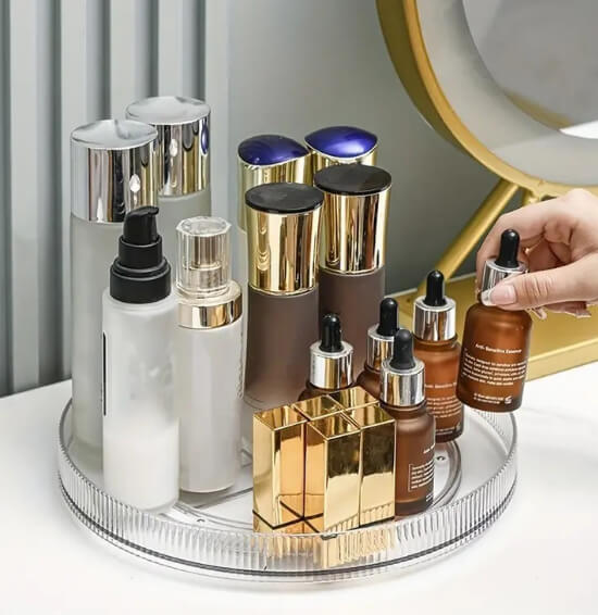 stripe PET lazy susan for skincare display wholesale
