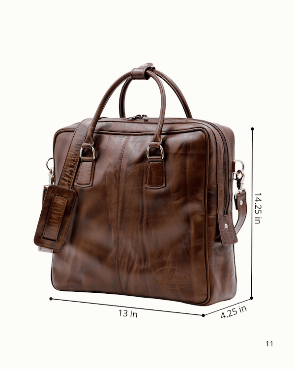 a brown leather briefcase bag with a brown leather briefcase