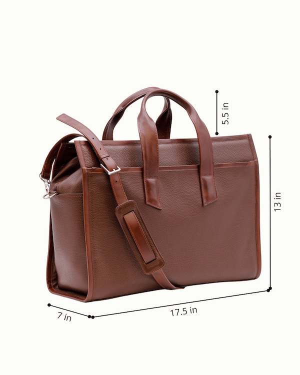 a brown briefcase bag with a brown leather briefcase