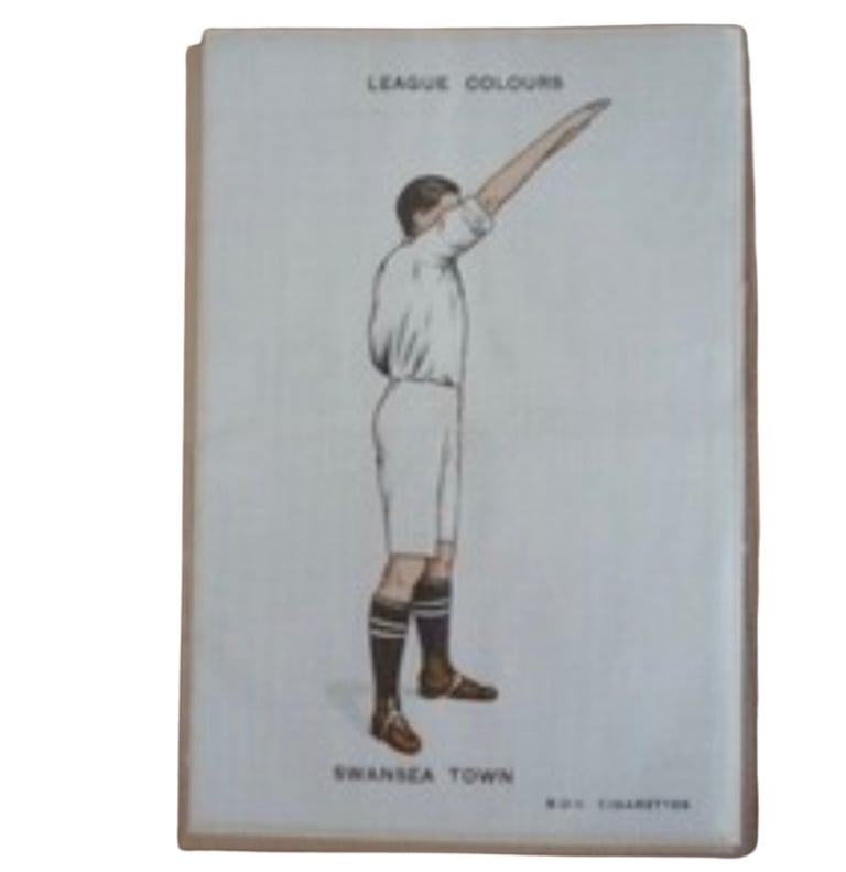 Vintage B.D.V. Cigarettes League Colours trade card featuring a Swansea Town football player in white kit.
