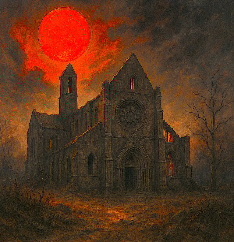 Antica abbazia di notte al lucore della Luna