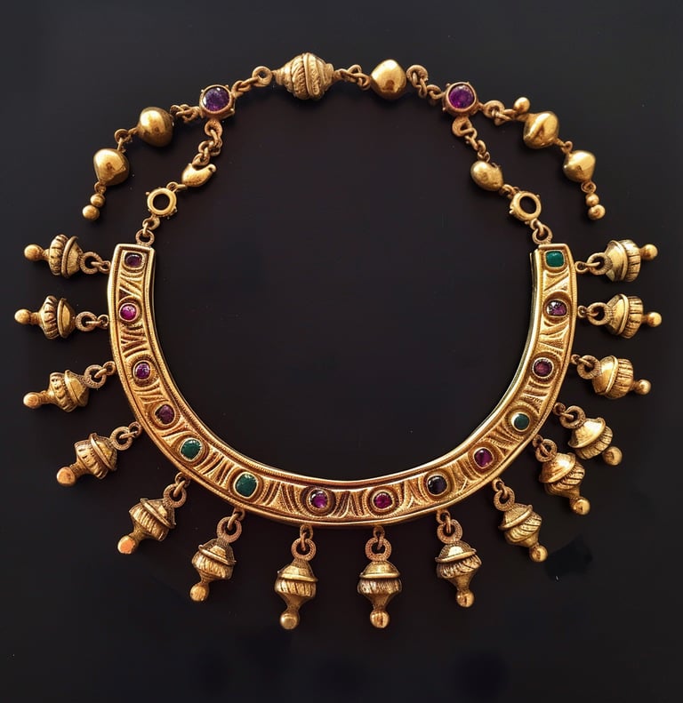 Etruscan revival jewelry. Bold multi stoned necklace