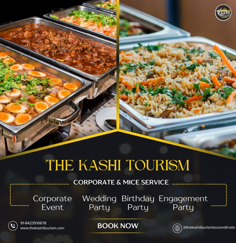 Delicious Indian buffet setup by The Kashi Tourism for corporate and social events including wedding