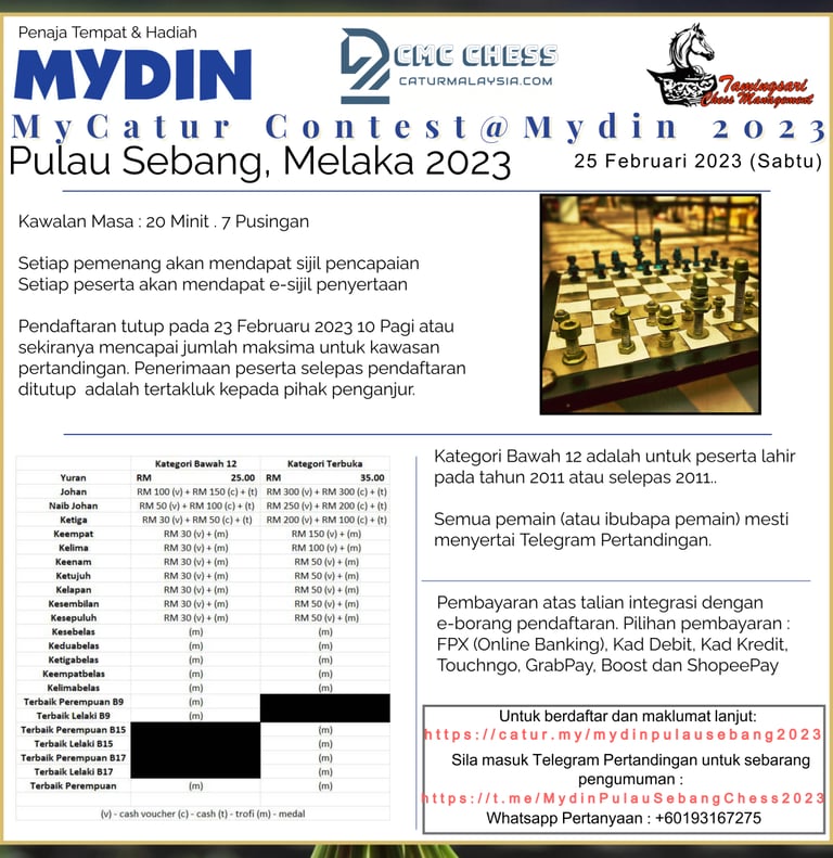 Catur Malaysia. Malaysia Chess Tournament. Mydin MyCatur Chess Tournament. Mydin Malaysia