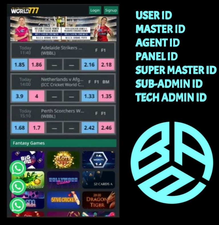 ONLINE CRICKET BETTING ID AVAILABLE DL MDL SMDL MASTER ID SUPER MASTER ID ADMIN ID AVAILABLE 