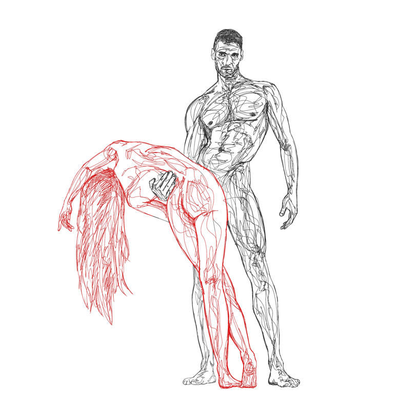 Nude couple line art drawing by Nuditat 